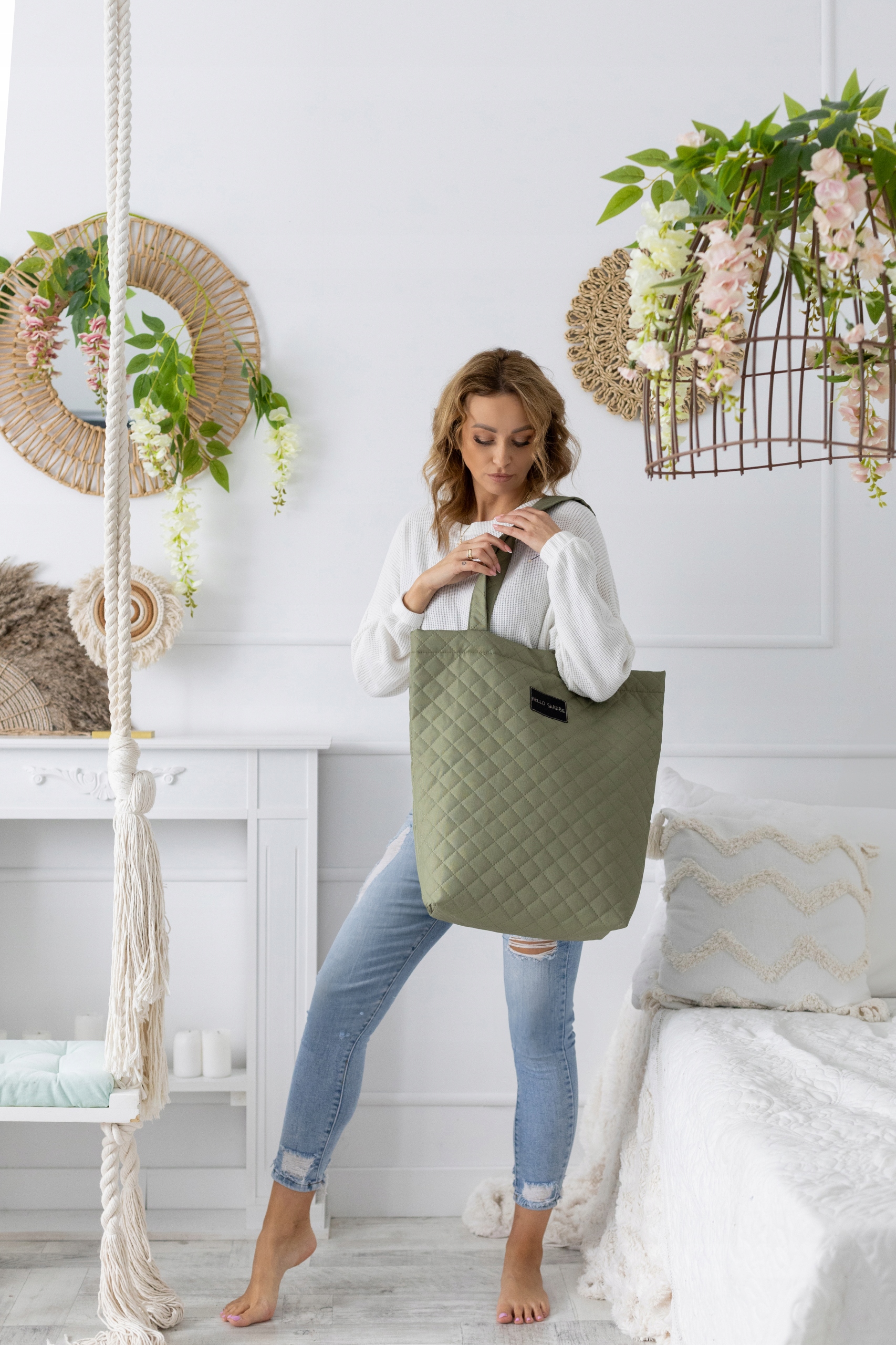 Pojemna torba do szpitala oliwkowa dla mamy  wyprawka poród rozm. L