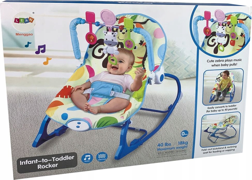 Kołyska Bujaczek Fotelik Krzesełko 2w1 Niebieski Zebra Dźwięki Wibracja