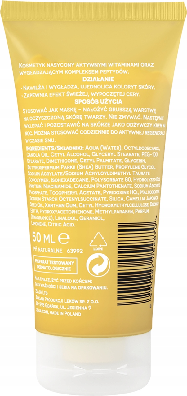 ZIAJA NATURALNIE NAWILŻAMY NOCNY KREM-MASKA DO TWARZY WITAMINA C.B3 50 ML