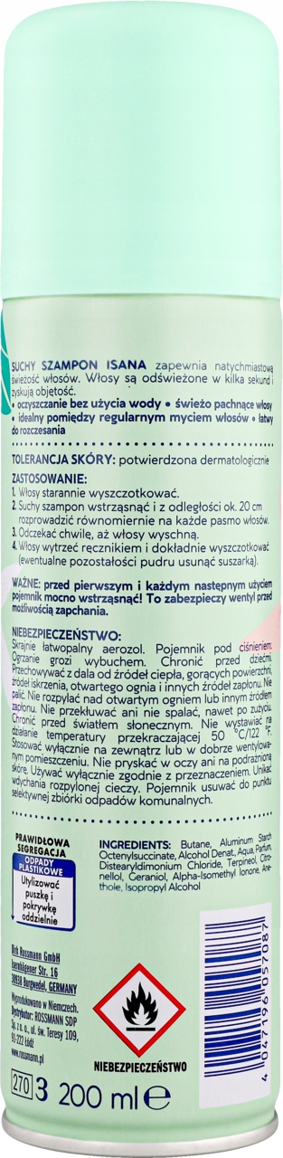 ISANA SUCHY SZAMPON DO WŁOSÓW WSZYSTKIE RODZAJE 200 ML