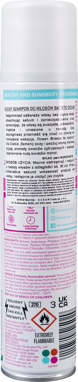 BATISTE OCEAN BREEZE SUCHY SZAMPON DO WŁOSÓW BRYZA OCEANU 200 ML