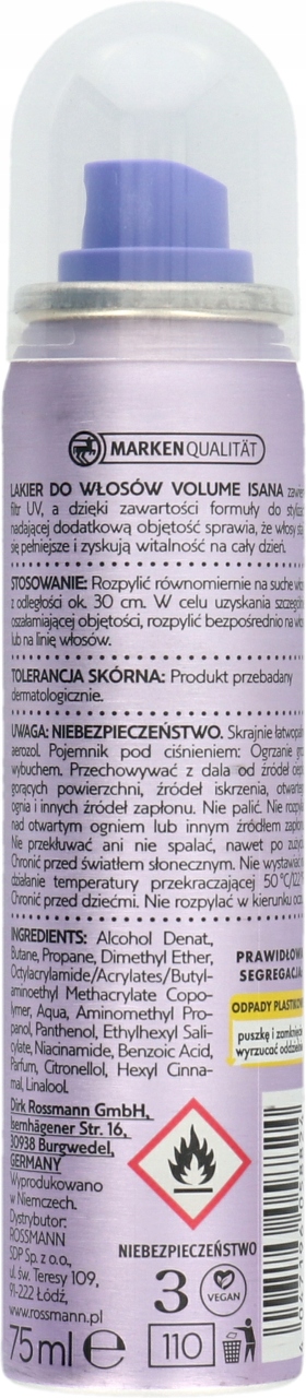 ISANA VOLUME LAKIER DO WŁOSÓW NADAJĄCY OBJĘTOŚĆ 75 ML