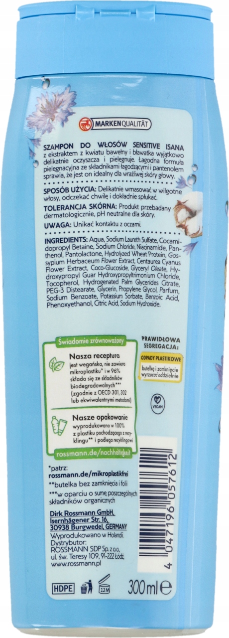 ISANA SENSITIV SZAMPON DO WŁOSÓW NORMALNYCH KWIAT BAWEŁNY I BŁAWATEK 300 ML