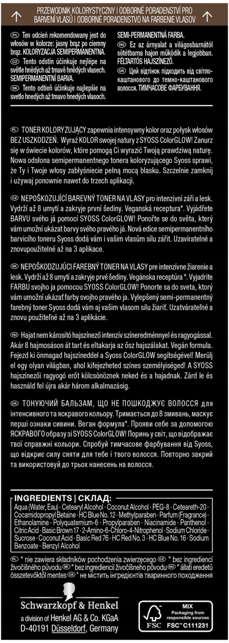 SYOSS COLOR GLOW TONER KOLORYZUJĄCY DO WŁOSÓW CHŁODNY BRĄZ 100 ML