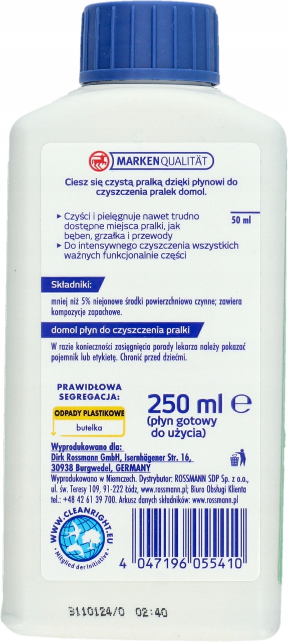 DOMOL PŁYN DO CZYSZCZENIA I PIELĘGNACJI PRALKI 250 ML
