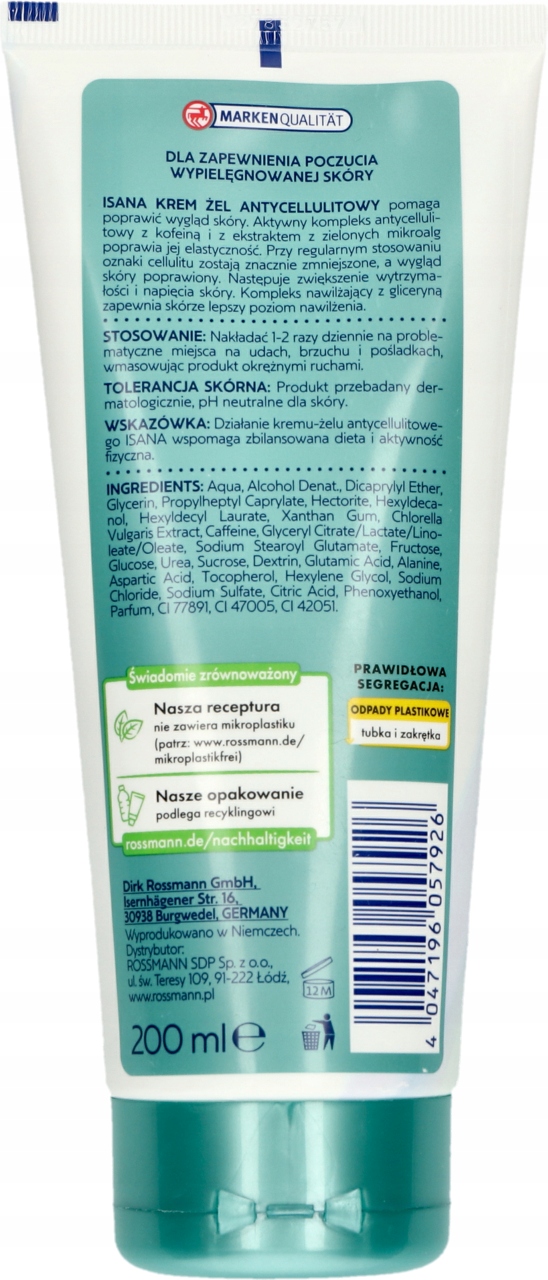 ISANA KREM ŻEL ANTYCELLULITOWY Z KOFEINĄ I MIKROALGAMI 200 ML