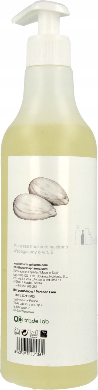 BOTANICAPHARMA OLEJ MIGDAŁOWY DO TWARZY CIAŁA I WŁOSÓW 100 CZYSTY 500 ML