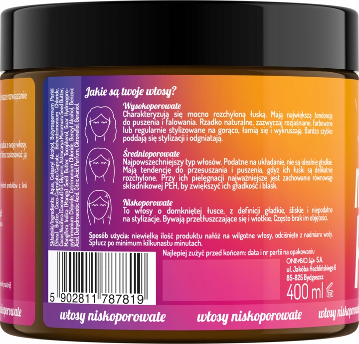 ONLYBIO MASKA DO WŁOSÓW NISKOPOROWATYCH 400 ML