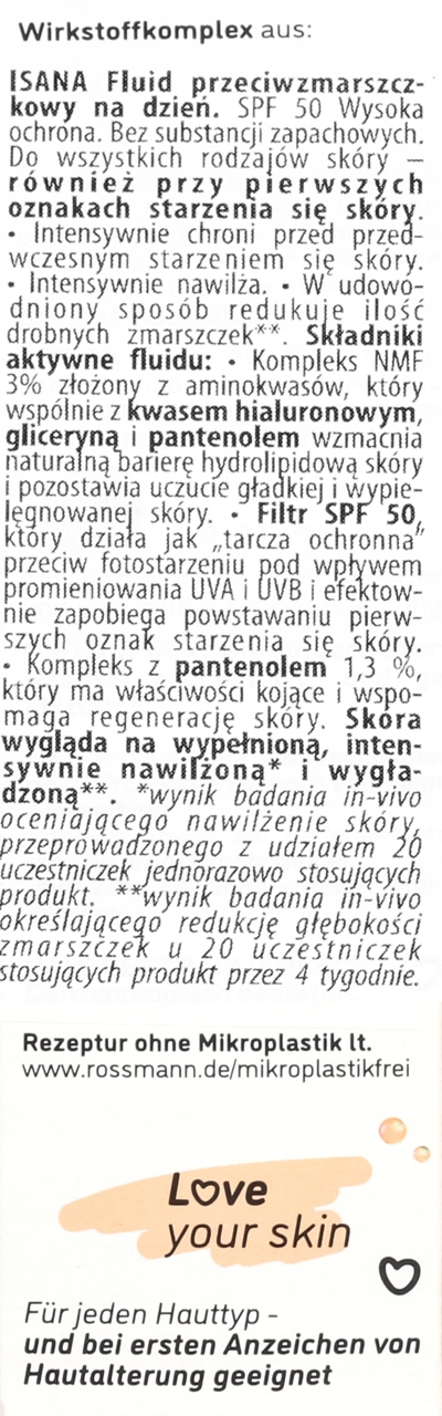 ISANA LOVE YOUR SKIN FLUID PRZECIWZMARSZCZKOWY NA DZIEŃ SPF 50 30 ML