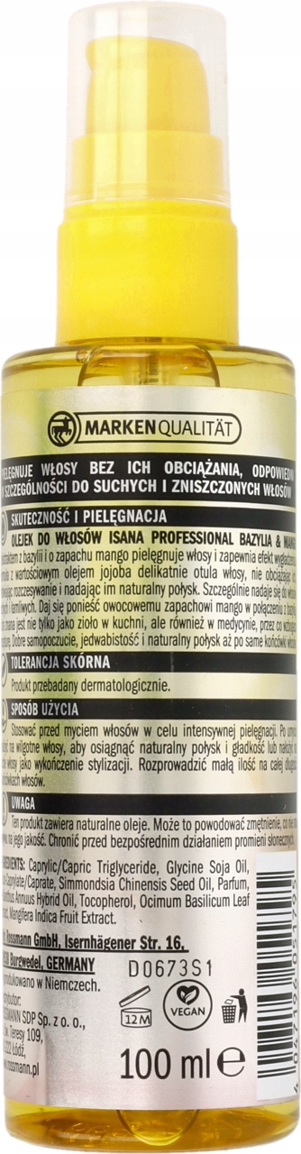 ISANA OLEJEK DO WŁOSÓW BAZYLIA I MANGO 100 ML