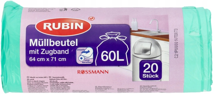 RUBIN WORKI NA ŚMIECI ŚCIĄGANE TAŚMĄ 60 L 20 SZT