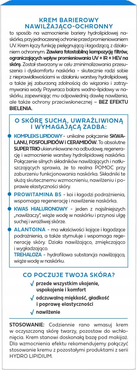 BIELENDA HYDRO LIPIDIUM KREM DO TWARZY SPF50 NAWILŻAJĄCO-OCHRONNY 30 ML