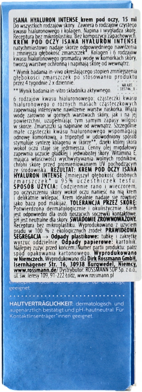 ISANA HYALURON INTENSE KREM POD OCZY 15 ML
