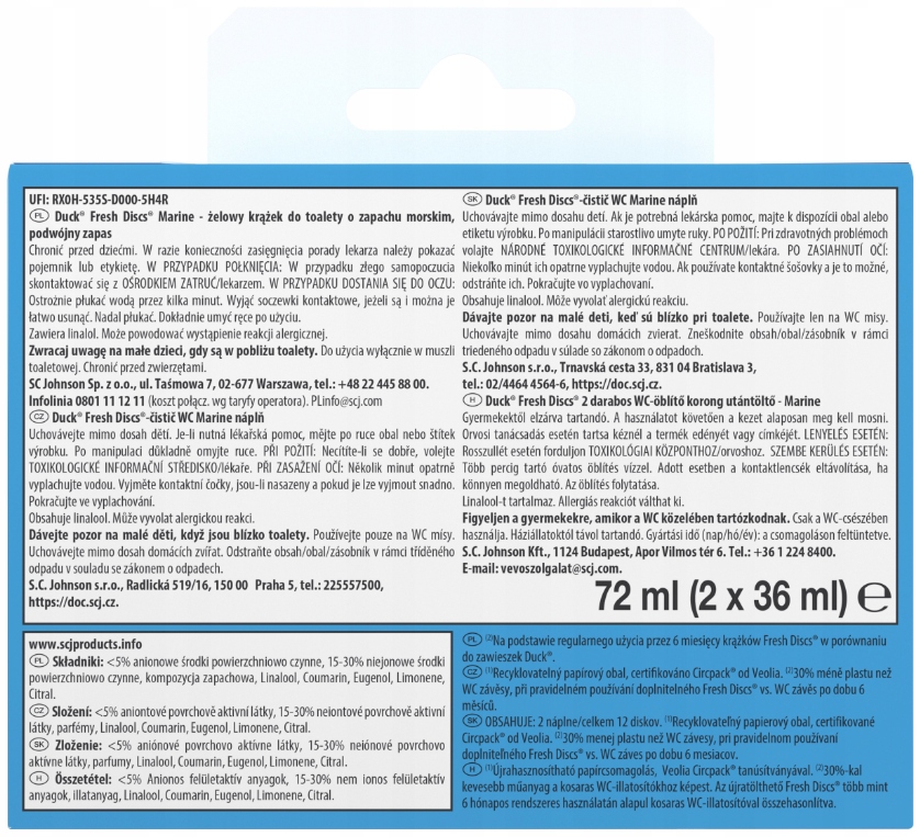 DUCK FRESH DISCS KRĄŻEK DO WC MORZE 2 X 36 ML