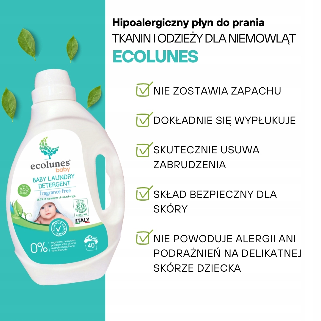 ECOLUNES HIPOALERGICZNY PŁYN DO PRANIA DLA DZIECI BEZZAPACHOWY 2000 ML