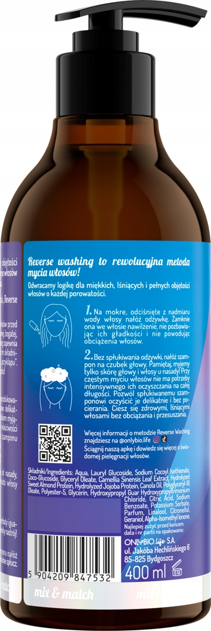 ONLYBIO REVERSE WASHING SZAMPON DO WŁOSÓW 400 ML