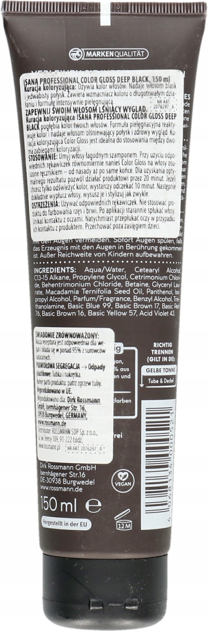 ISANA PROFESSIONAL COLOR GLOSS ODŻYWKA DO WŁOSÓW KOLORYZUJĄCA DEEP BLACK
