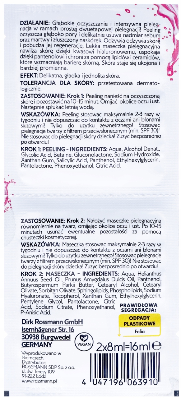 ISANA MASECZKA DO TWARZY DWUETAPOWA PEELING I MASECZKA PIELĘGNACYJNA 2X8 ML