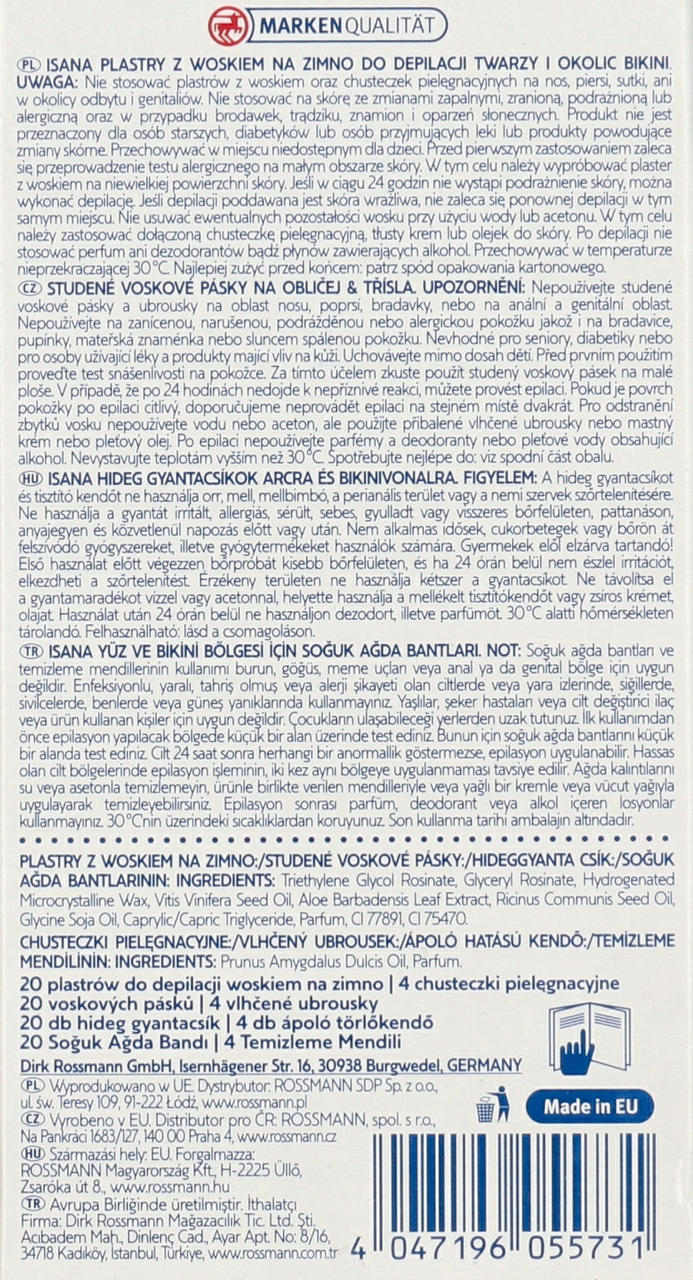 ISANA PLASTRY Z WOSKIEM DO DEPILACJI TWARZY