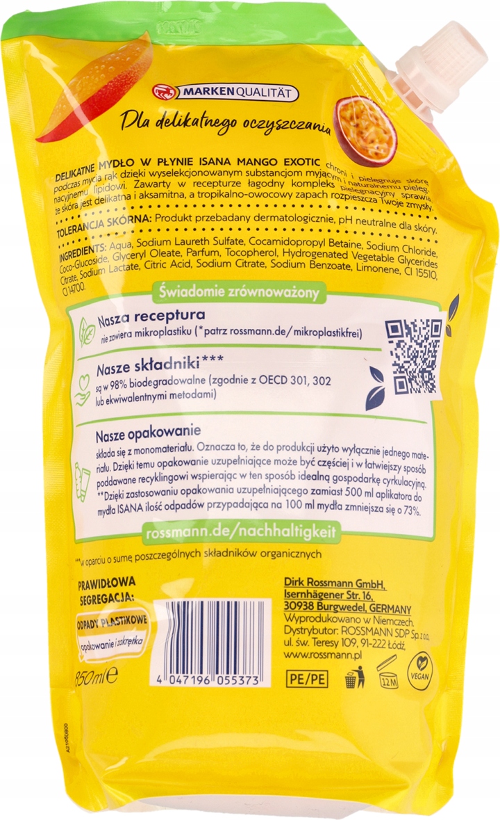 ISANA MYDŁO W PŁYNIE MANGO EXOTIC ZAPAS 850 ML