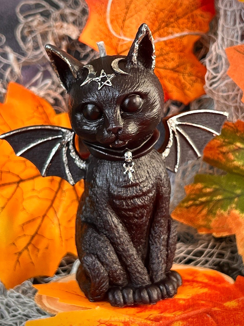 ŚWIECA RYTUALNA Z WOSKU PSZCZELEGO KOT WAMPIR NIETOPERZ PENTAGRAM 1 SZT