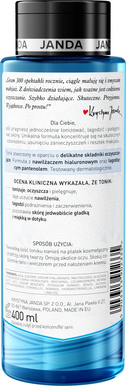 JANDA TONIK DO TWARZY NAWILŻAJĄCY I ODŚWIEŻAJĄCY 400 ML