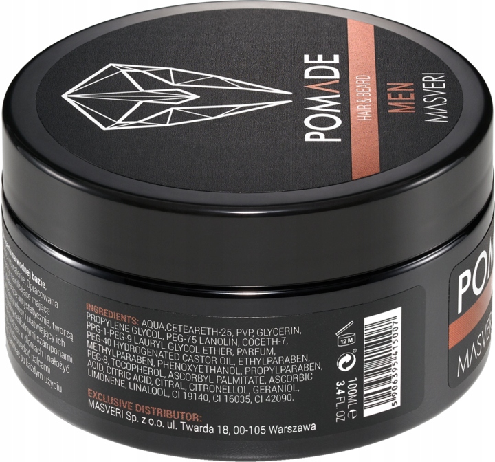 MASVERI MEN POMADA DO WŁOSÓW I BRODY OPARTA NA WODNEJ BAZIE 100 ML