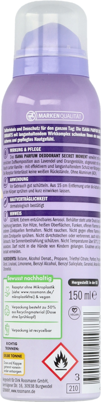 ISANA DEZODORANT W SPRAYU PERFUMOWANY SECRET MOMENT 150 ML