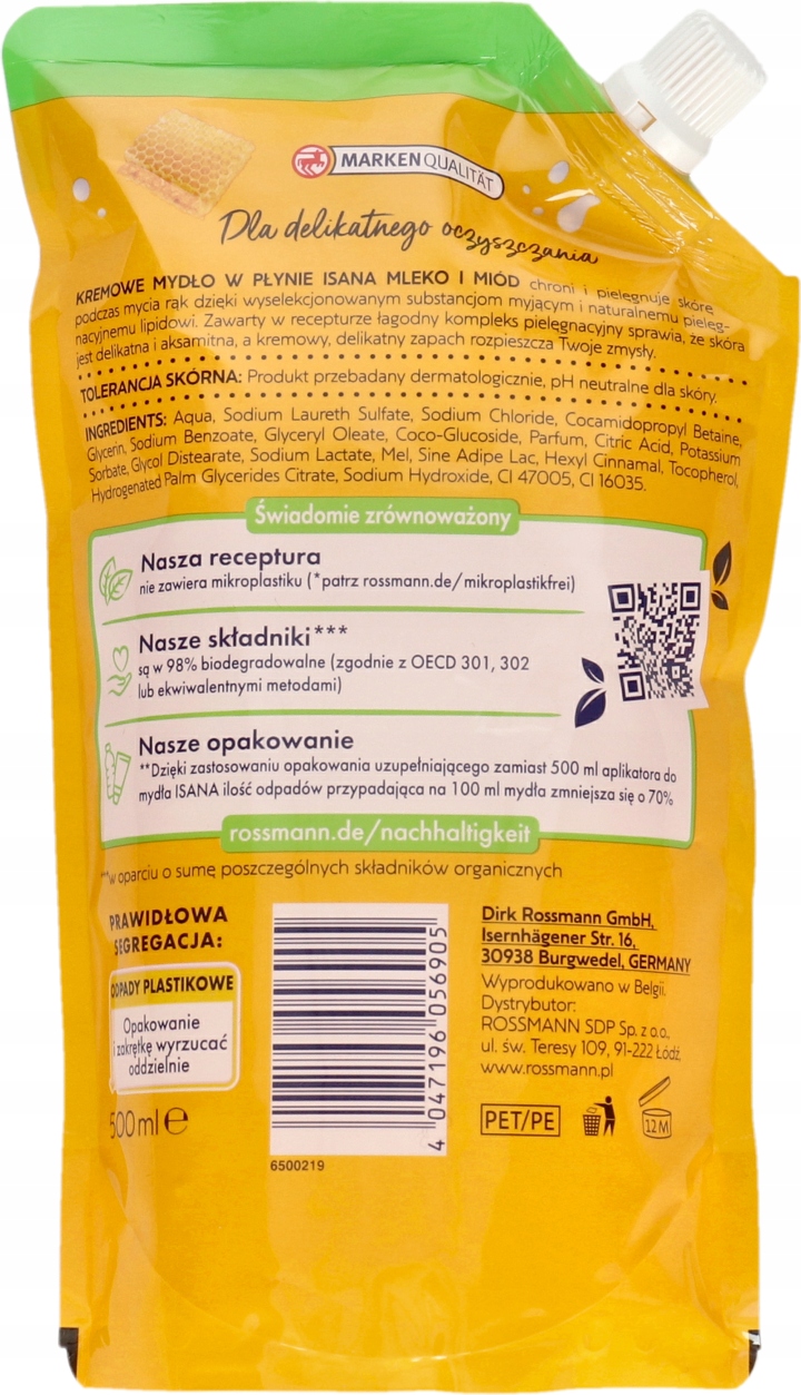ISANA MYDŁO W PŁYNIE MLEKO I MIÓD ZAPAS 500 ML