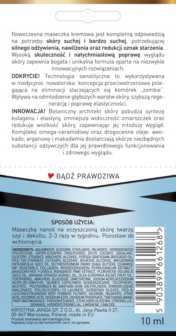 JANDA MASECZKA DO TWARZY WYGŁADZENIE I ODŻYWIENIE CERA SUCHA 10 ML