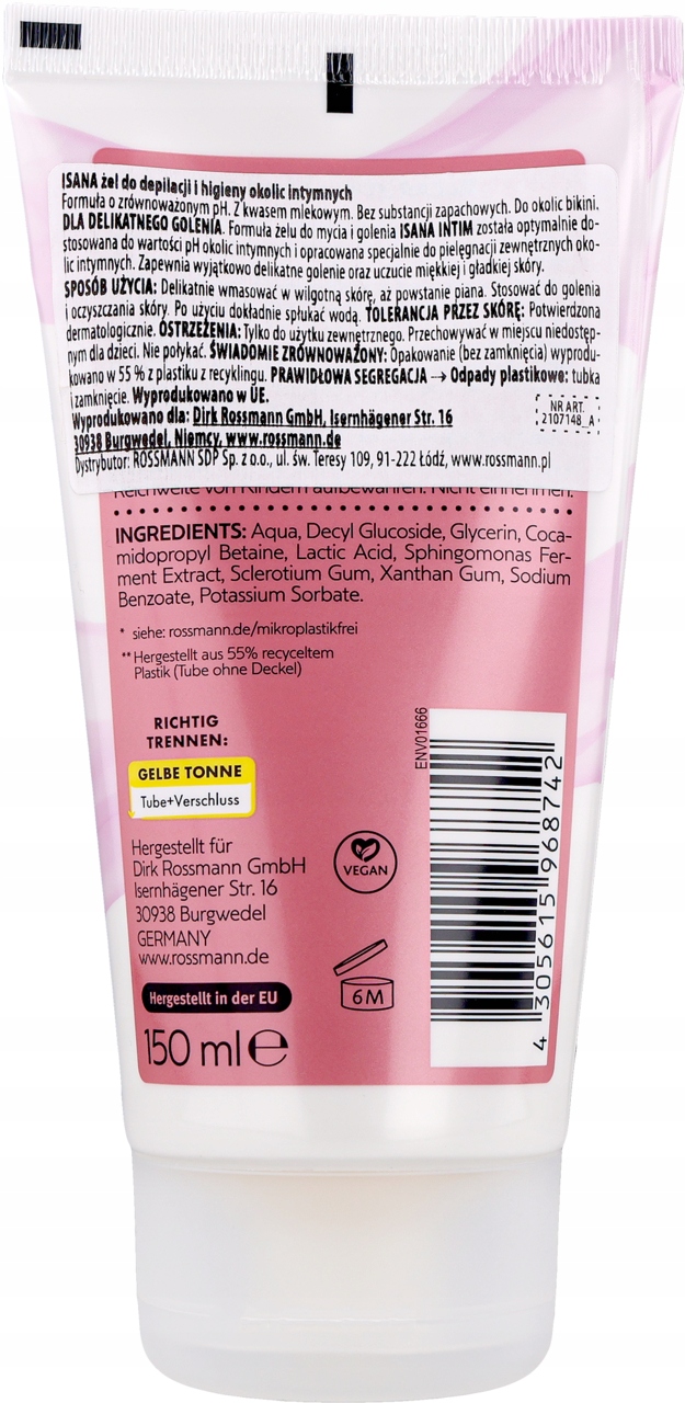 ISANA INTIM ŻEL DO HIGIENY INTYMNEJ I DEPILACJI OKOLIC INTYMNYCH 150 ML