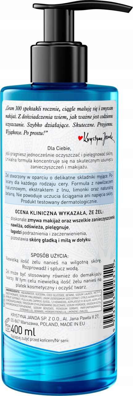 JANDA ŻEL MICELARNY DO DEMAKIJAŻU I MYCIA TWARZY ORAZ OCZU 400 ML