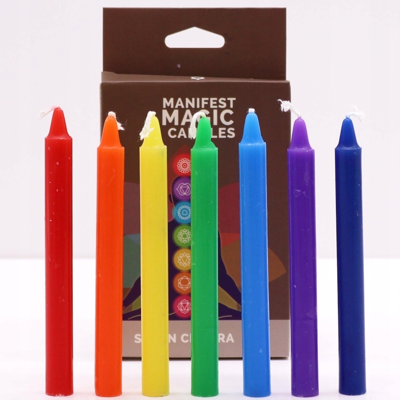 ZESTAW 7 MAGICZNYCH ŚWIEC RYTUALNYCH MANIFEST MAGIC CANDLES SIEDEM CZAKR
