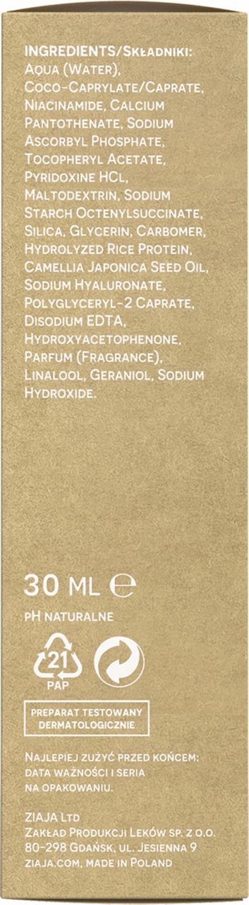 ZIAJA NATURALNIE NAWILŻAMY AKTYWNE SERUM DO TWARZY WITAMINA C.B3 30 ML