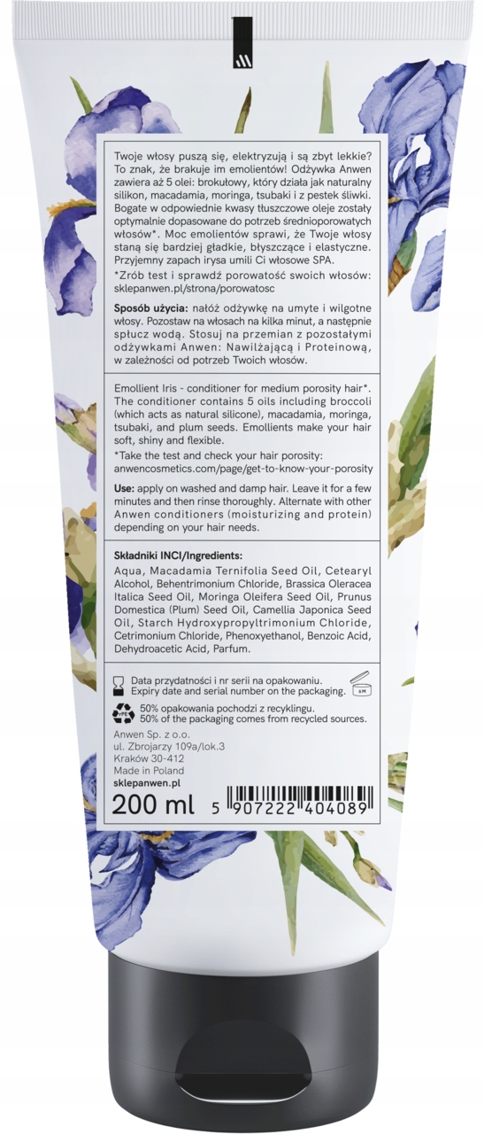ANWEN EMOLIENTOWY IRYS ODŻYWKA DO WŁOSÓW O ŚREDNIEJ POROWATOŚCI 200 ML