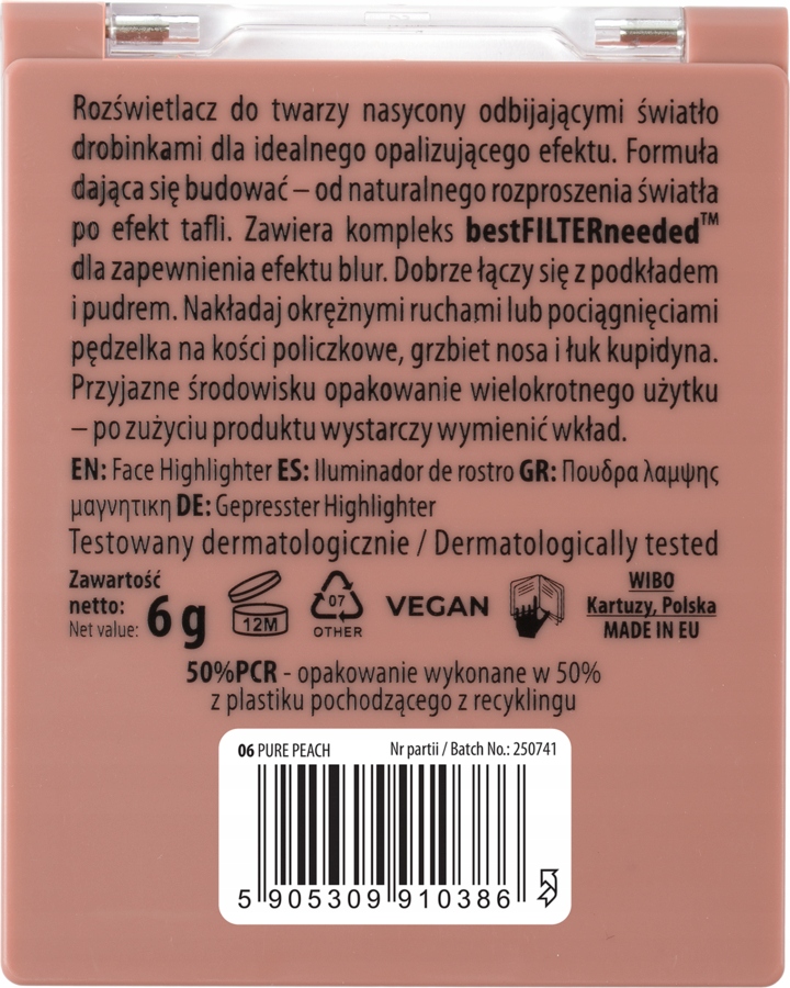 NAM GLASS HIGHLIGHTER ROZŚWIETLACZ DO TWARZY NR 06 PURE PEACH 6 G