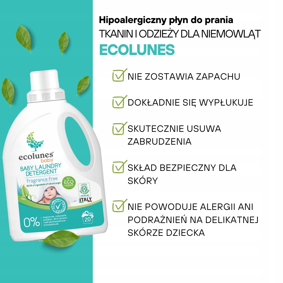 ECOLUNES HIPOALERGICZNY PŁYN DO PRANIA DLA DZIECI BEZZAPACHOWY 1000 ML