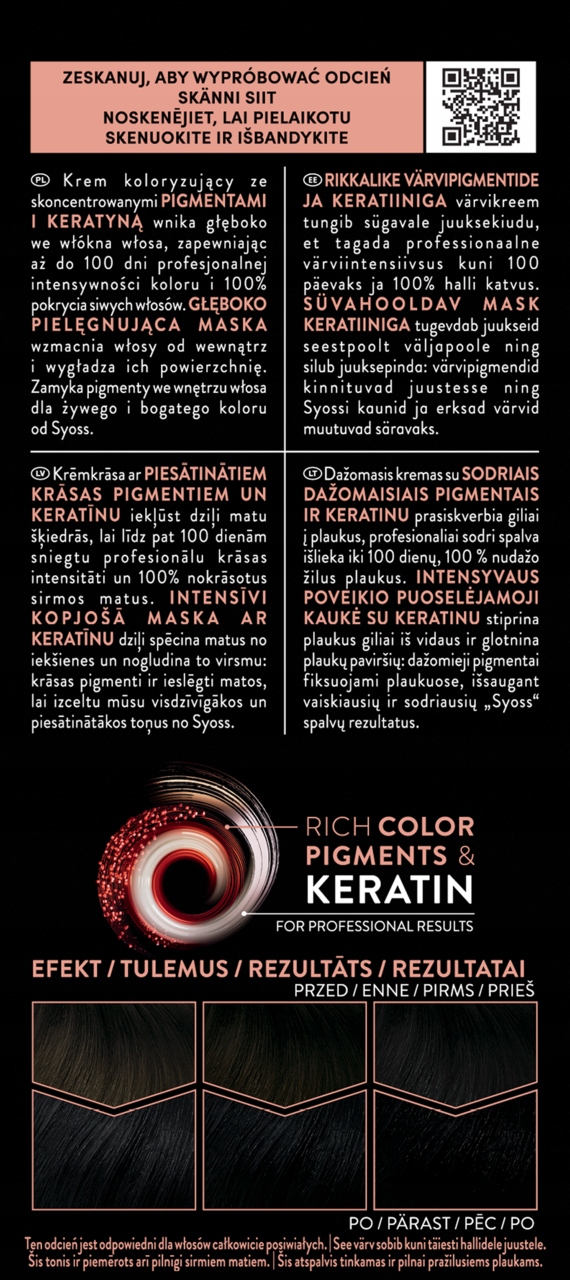 SYOSS PERMANENT COLOR FARBA DO WŁOSÓW TRWAŁA NR 1_1 CZERŃ 1 SZT