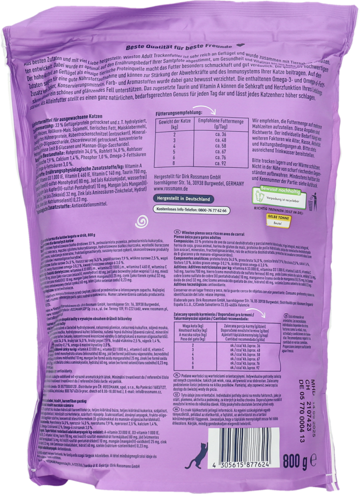 WINSTON SUCHA KARMA DLA KOTÓW Z DROBIEM 800 G