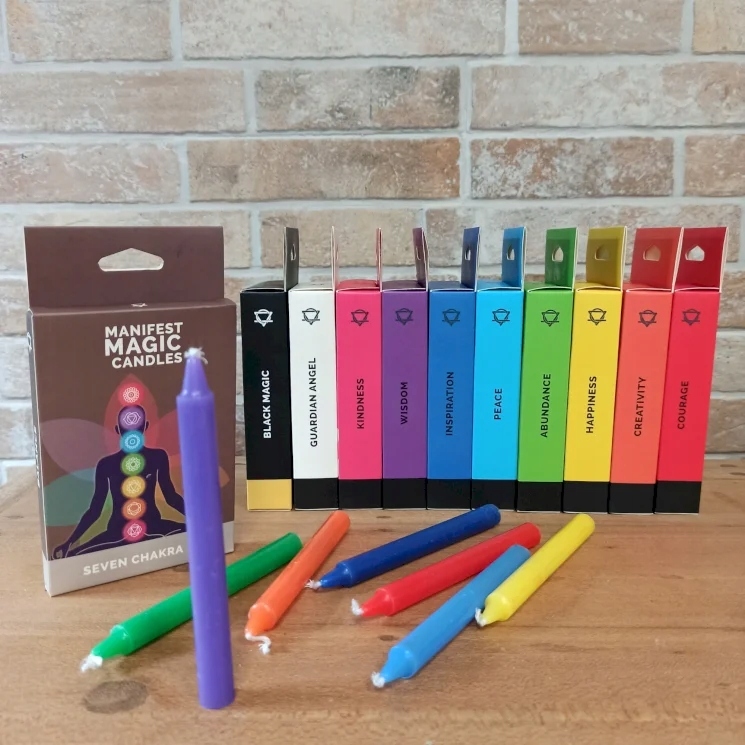 ZESTAW 7 MAGICZNYCH ŚWIEC RYTUALNYCH MANIFEST MAGIC CANDLES SIEDEM CZAKR