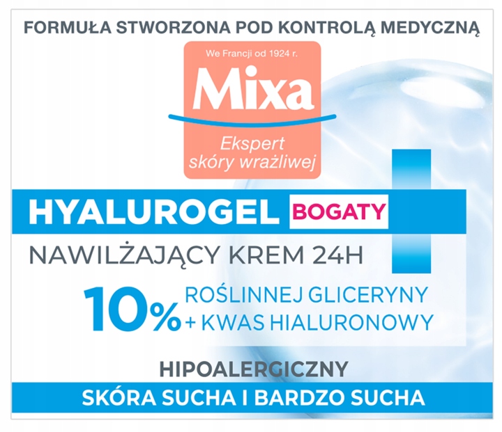 MIXA HYALUROGEL KREM DO TWARZY NAWILŻAJĄCY SKÓRA SUCHA I BARDZO SUCHA 50 ML