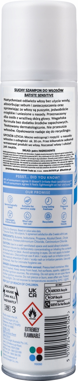 BATISTE SENSITIVE SCALP SUCHY SZAMPON DO WŁOSÓW BEZZAPACHOWY 200 ML