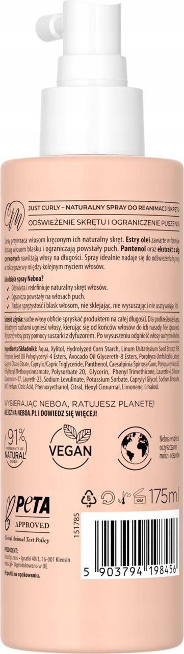 NEBOA BY CURLY MADELEINE SPRAY DO REANIMACJI SKRĘTU WŁOSÓW 175 ML