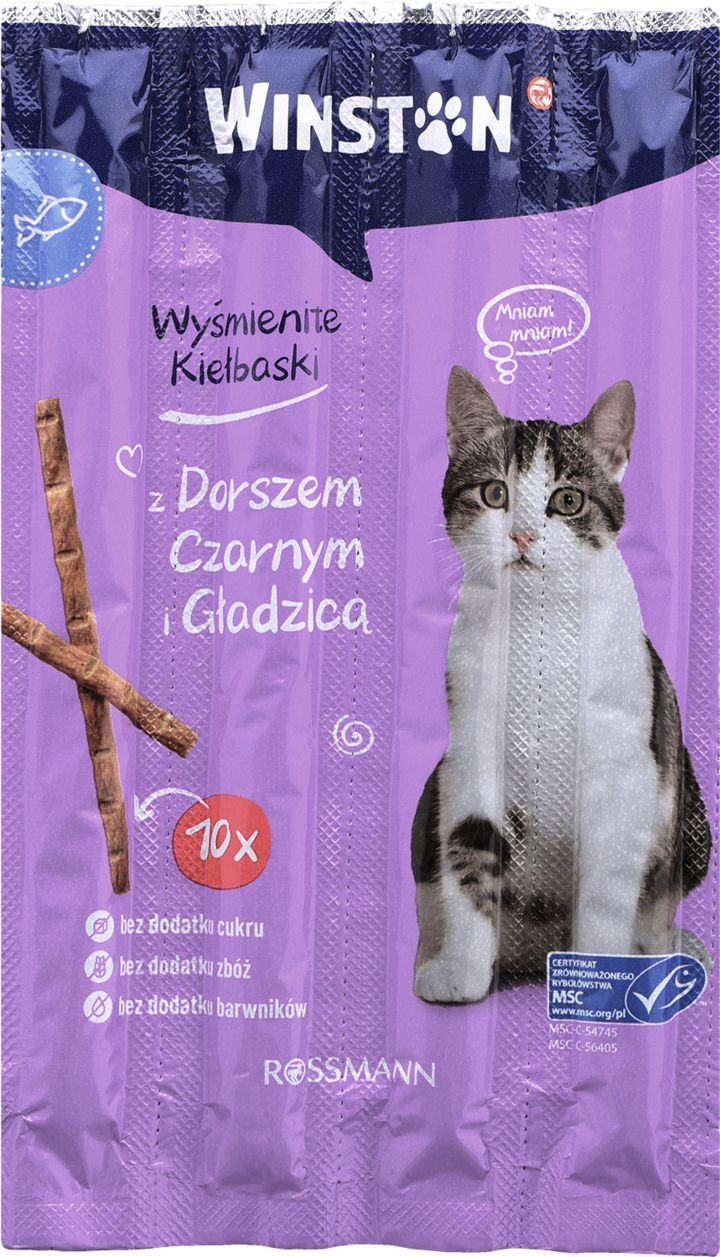 ZESTAW 4 SZTUK WINSTON KIEŁBASKI Z DORSZEM CZARNYM I GŁADZICĄ 50G