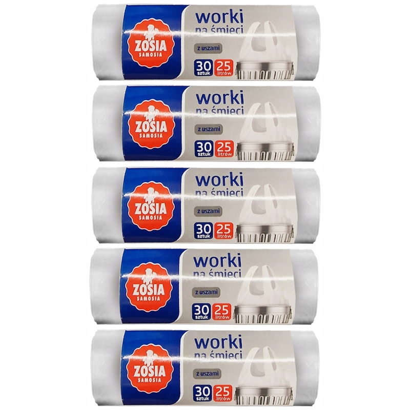 ZESTAW 5 PRODUKTÓW ZOSIA SAMOSIA WORKI NA ŚMIECI Z USZAMI 25 LITRÓW 30 SZT