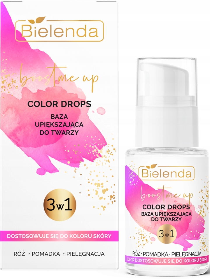 BIELENDA BOOST ME UP COLOR DROPS BAZA UPIĘKSZAJĄCA DO TWARZY 3W1 RÓŻ 15 ML