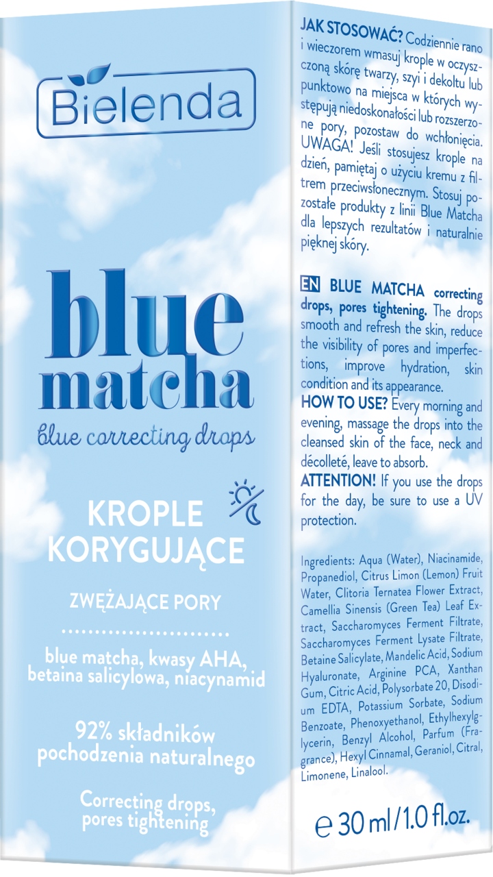 BIELENDA BLUE MATCHA KROPLE DO TWARZY KORYGUJĄCE ZWĘŻAJĄCE PORY 30 ML