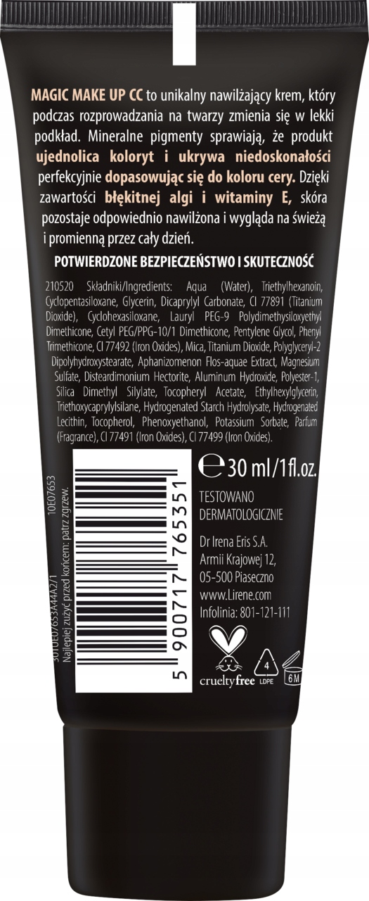 LIRENE MAGIC MAKE UP KREM CC NAWILŻAJĄCY DOPASOWUJĄCY SIĘ DO CERY 30 ML