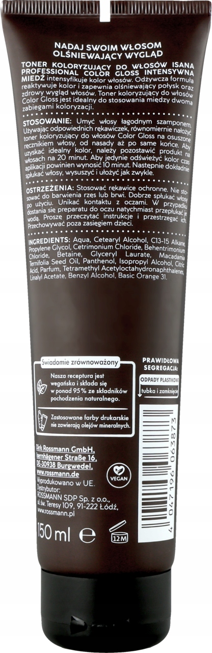 ISANA PROFESSIONAL COLOR GLOSS TONER DO WŁOSÓW MIEDŻ 150 ML
