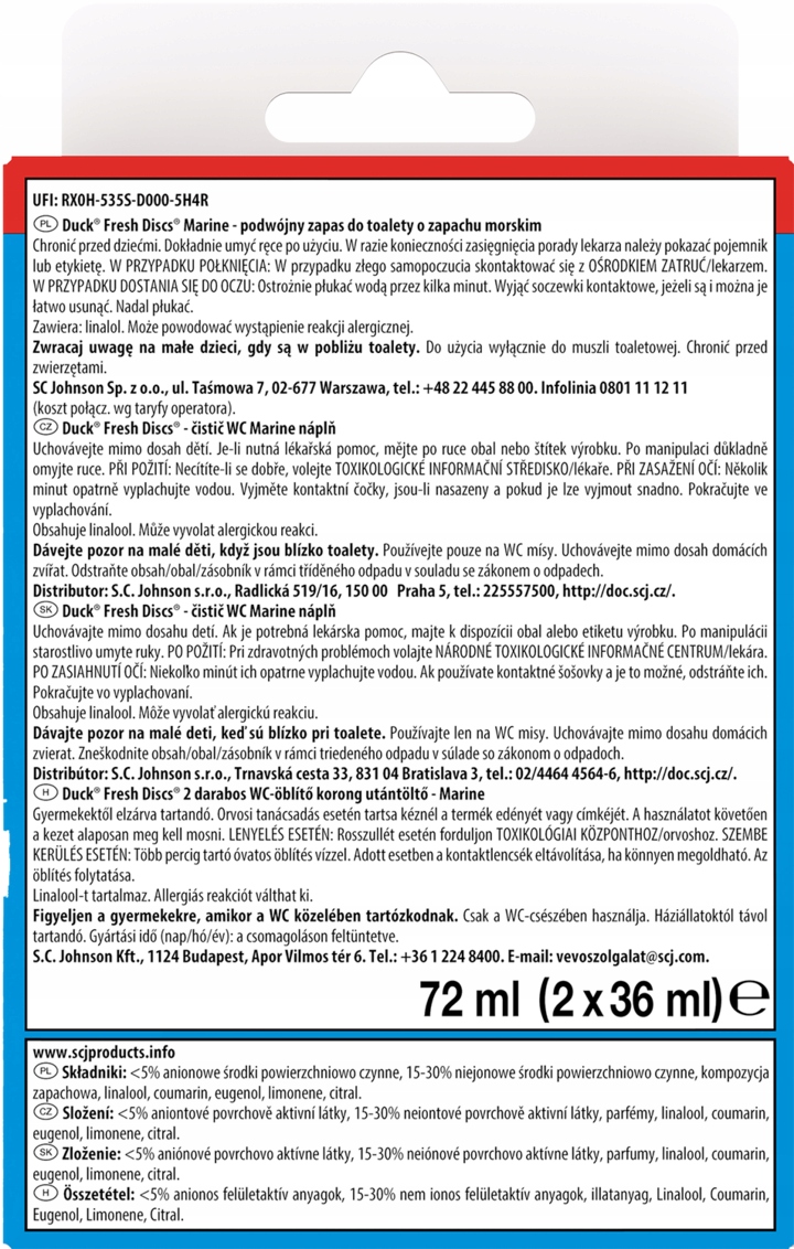 DUCK FRESH DISCS KRĄŻEK DO WC MORZE 2 X 36 ML